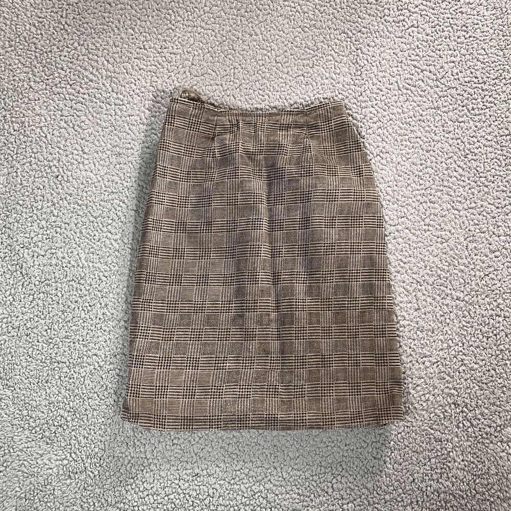 Vintage Chia Leather Skirt Women's Houndstooth Plaid Gray Black 90s 80s Size 2